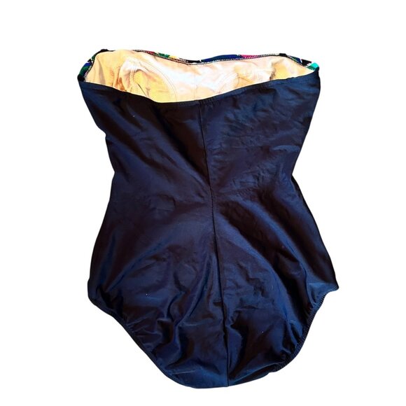 Vintage Robby Len Neon Floral Tropical Strapless Tie Front Swimsuit 16 - Picture 3 of 6